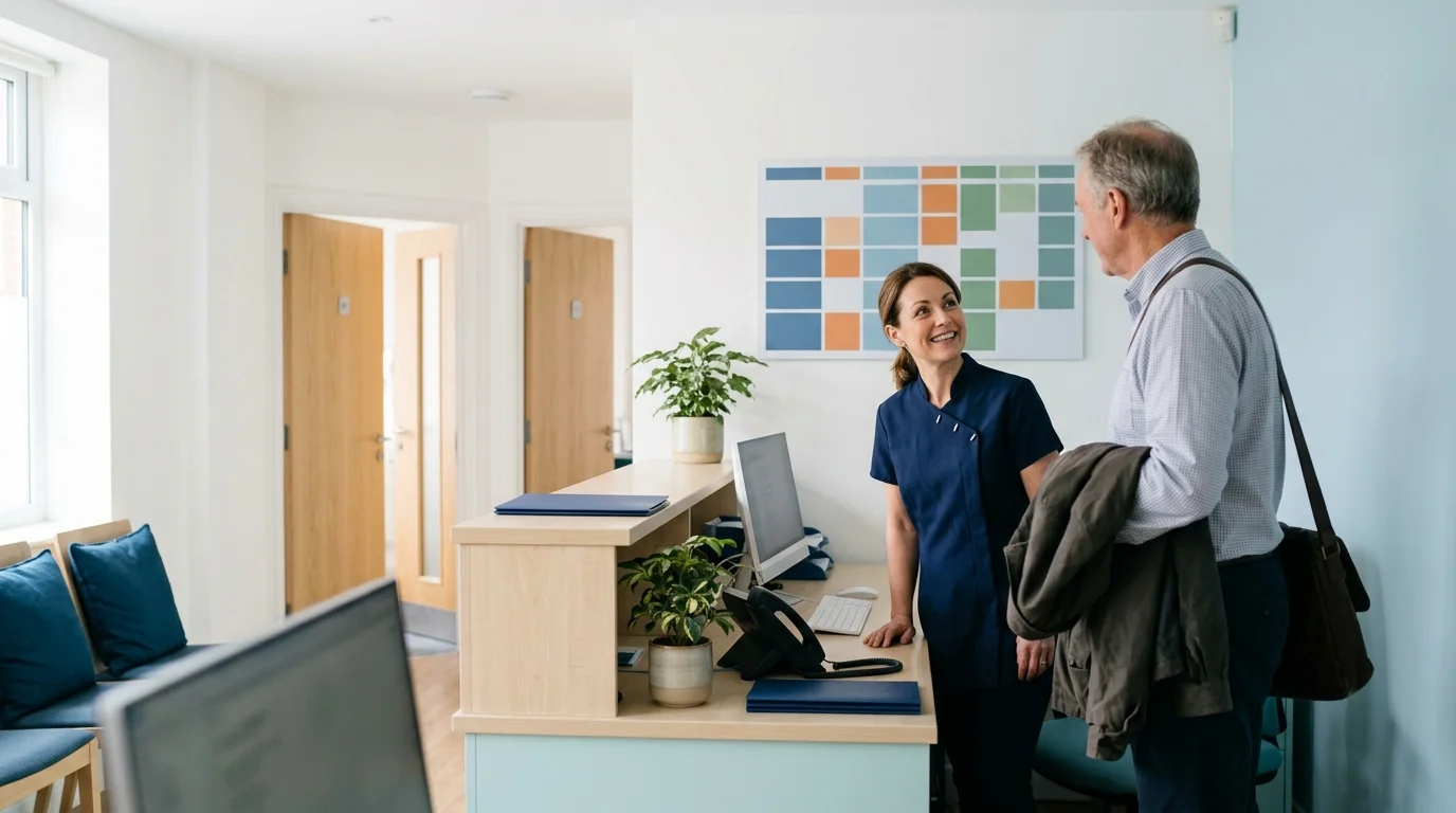 Photo of a multidisciplinary allied-health reception running smoothly