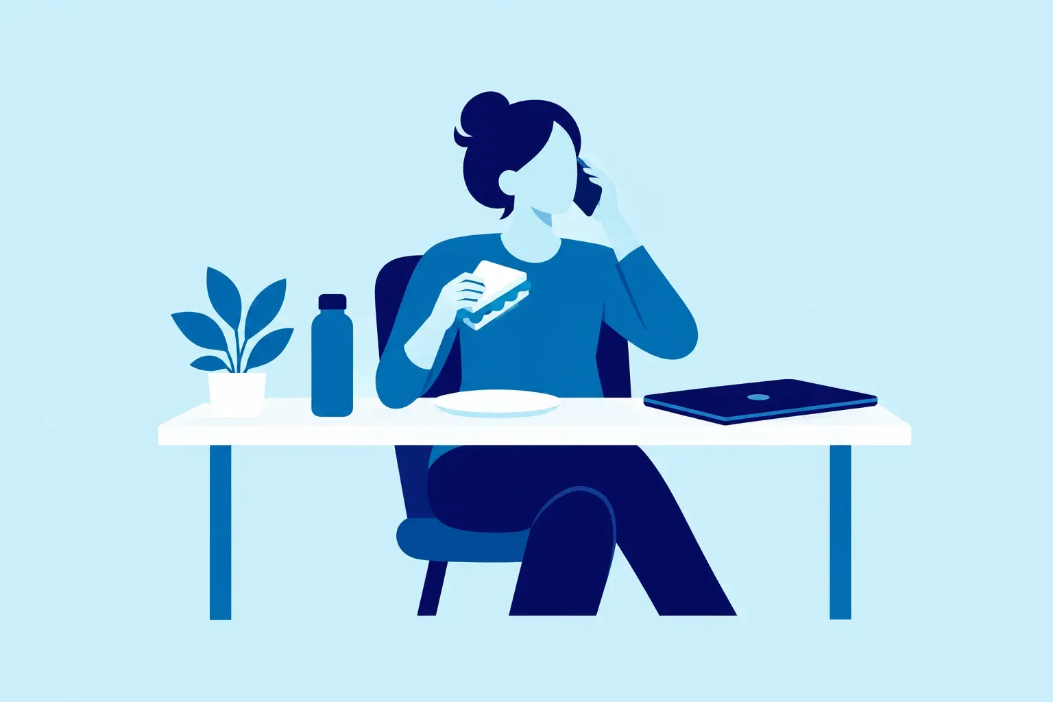 Illustration of a person calling from their office desk at lunchtime