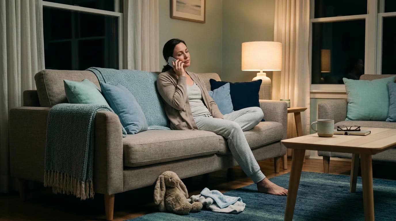 Photo of a parent at home in the evening calling an occupational therapy practice