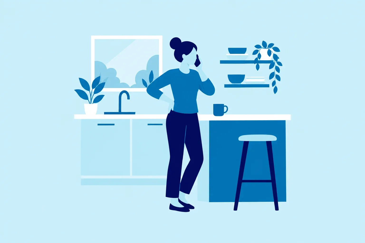 Illustration of a person at home on a Sunday calling about their back