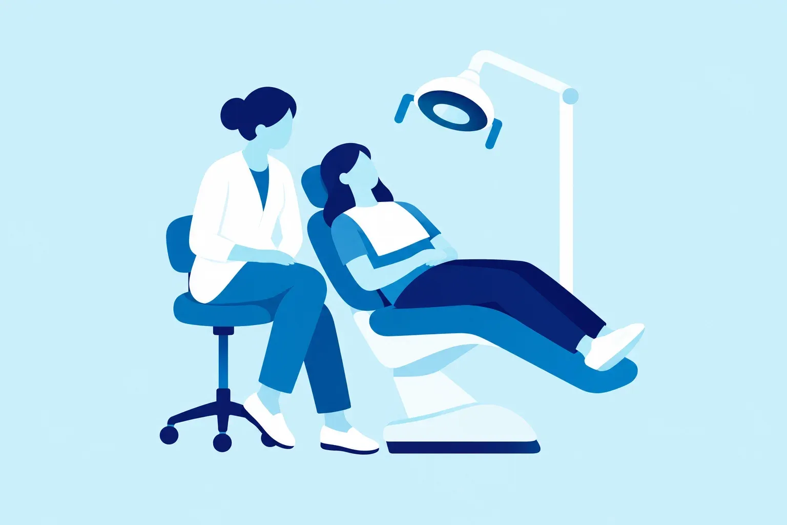 Illustration of a dentist and a patient in a dental chair