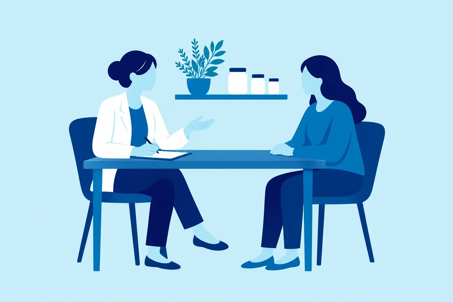 Illustration of a naturopath in a consultation