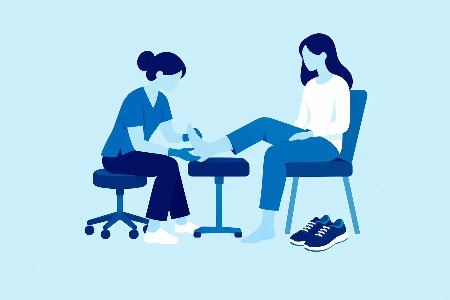 Illustration of a podiatrist examining a patient's foot