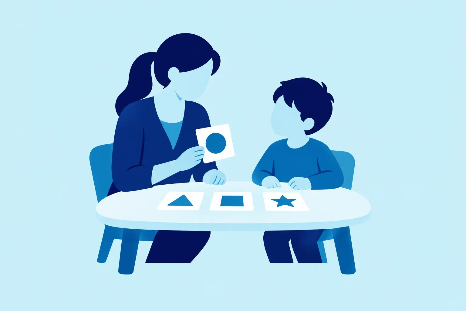 Illustration of a speech pathologist working with a child