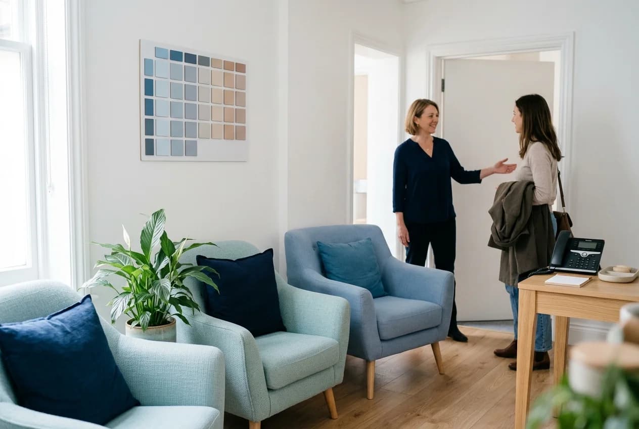 Photo of a calm therapy practice waiting area
