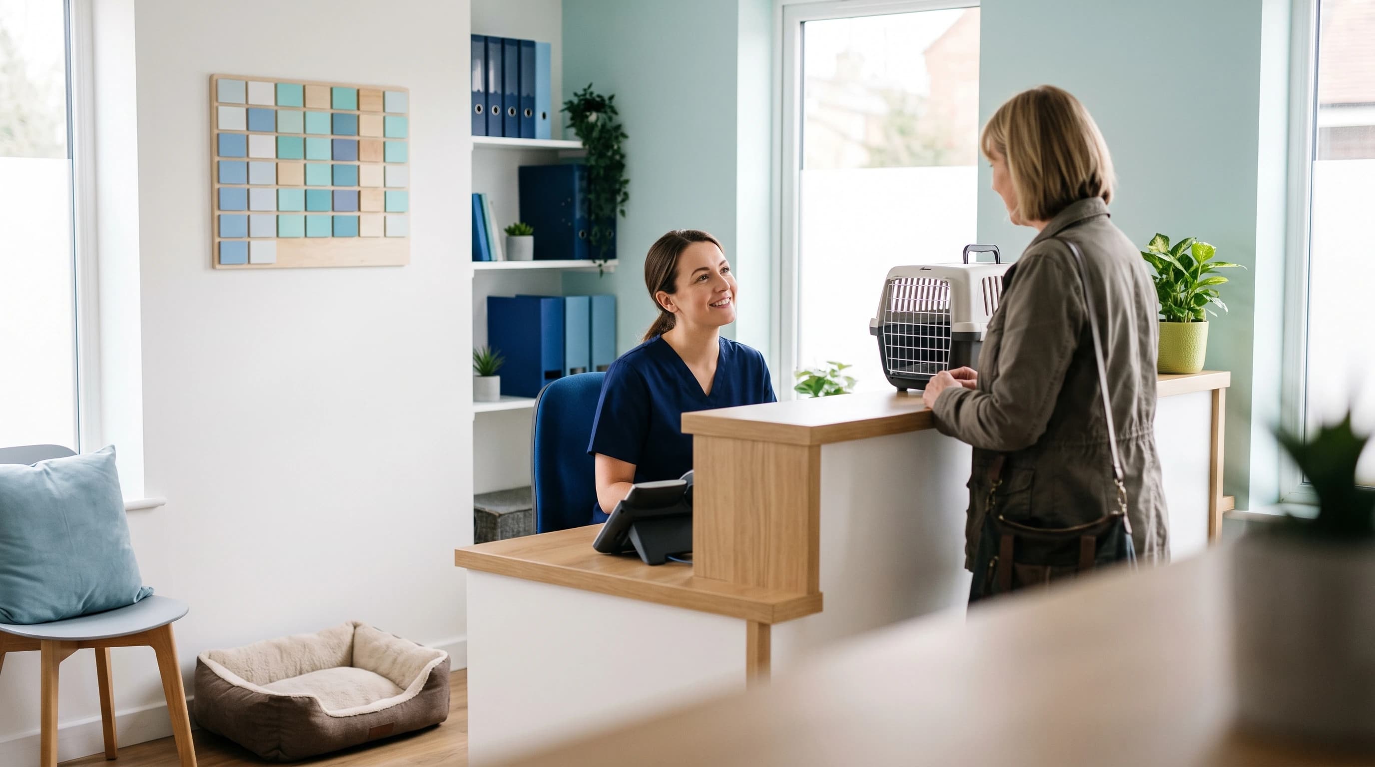 Photo of a veterinary clinic reception running smoothly
