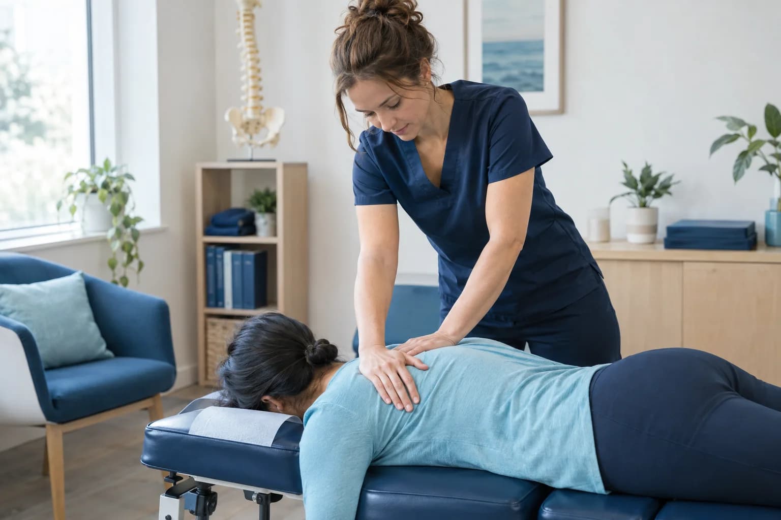 Photo of a chiropractor working on a patient's back in a modern clinic