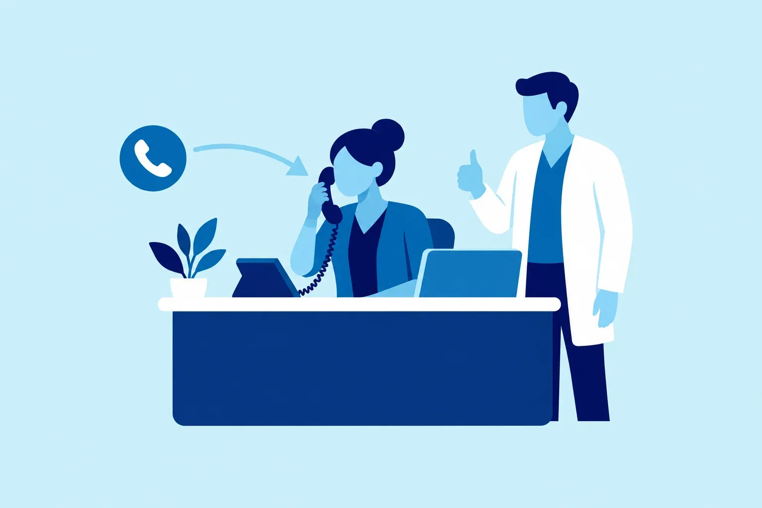 Illustration of a receptionist taking a transferred call